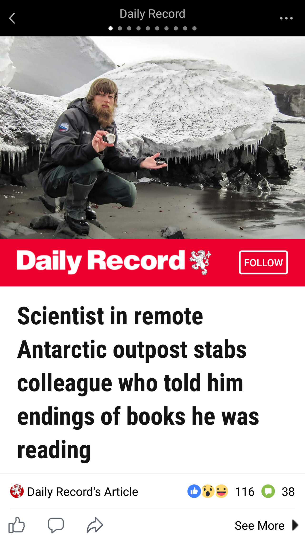 antarctica stabbing - Daily Record Daily Record Scientist in remote Antarctic outpost stabs colleague who told him endings of books he was reading Daily Record's Article Ov 116 38 See More