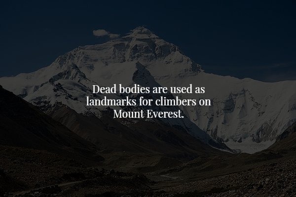 Dead bodies are used as landmarks for climbers on Mount Everest.