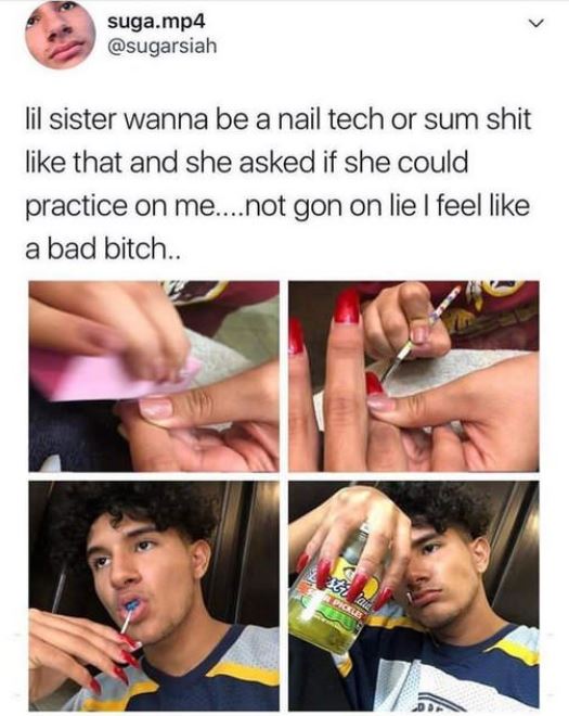 kid who let his sister practice on his nails