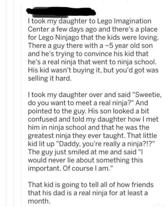 text story of kid who thinks his dad is a ninja