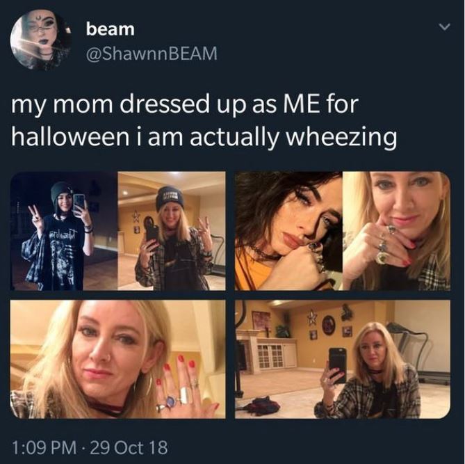 wholesome meme of mom who dressed up as her daughter for halloween