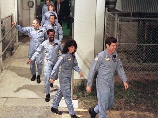 The looks on these astronauts faces says it all. They were delighted and excited to be part of this Space Shuttle program, and confident that if the shuttle had taken off and landed nine times before safely, the tenth would be no different. Unfortunately, just 73 seconds into its tenth mission, it broke apart, and all seven of the people pictured were killed, which included one civilian teacher.