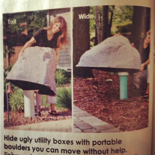 faux rock well cover - Wide Tall Hide ugly utility boxes with portable boulders you can move without help.