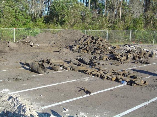 World War II rockets buried under a High School campus.
Back in the day, the area surrounding the Odyssey Middle School in Florida used to be known as the Pinecastle Jeep Range, and it was where they tested bombs and rockets. Somehow, during the years between 1945 and the 1990’s, no one ever told the builders or school board that there was potentially live ordinance hiding underground. The Army Corps of Engineers spent years cleaning up the area, and they keep on finding more, including a buried tank.