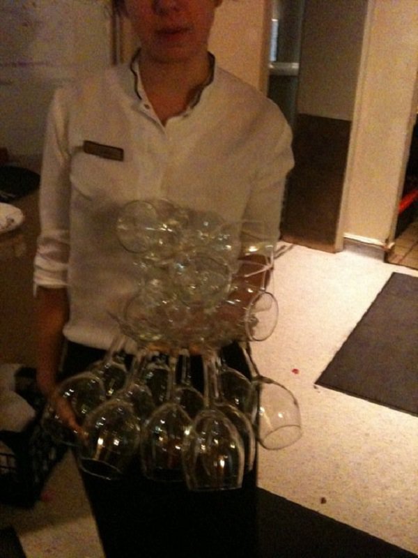 “I can carry 20-ish wine glasses in one hand.”