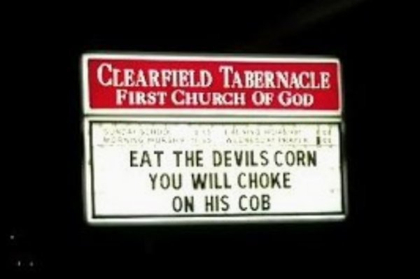 vehicle registration plate - Clearfield Tabernacle First Church Of God Eat The Devils Corn You Will Choke On His Cob