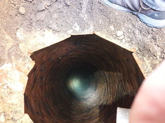 It’s a massive hole/well that was about a meter under the concrete footing. The owner had no idea this was here. Must have been there for decades.