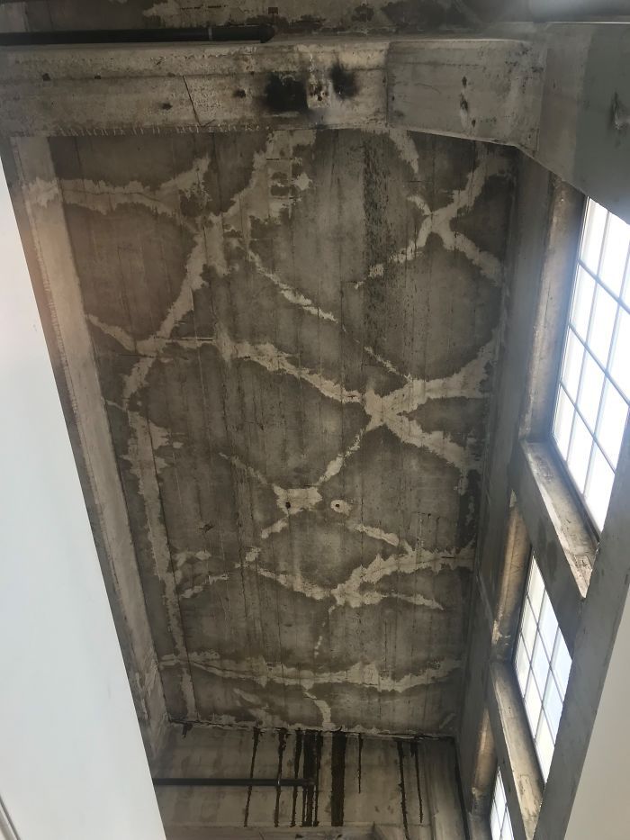 This may look like a cool, industrial ceiling pattern in a DTLA villa, but it’s actually water intrusion coming through the cracks above.