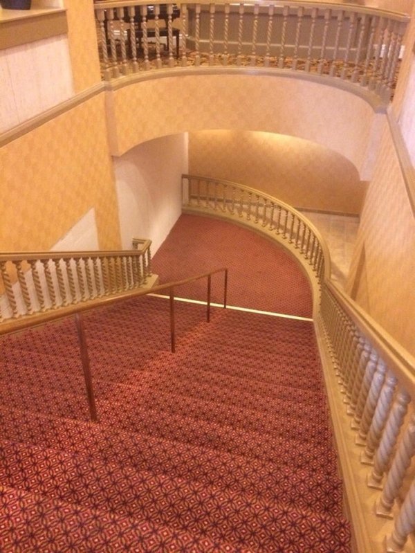 stairs that go down and to the left right into a wall