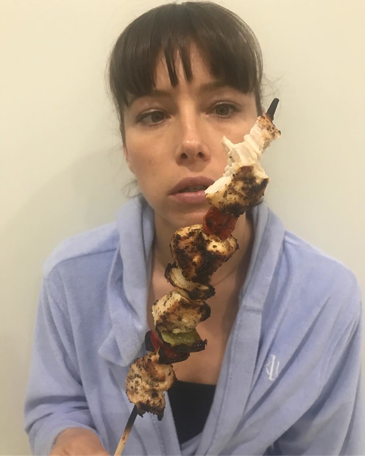 Jessica Biel shared this photo saying “Love at first bite.”