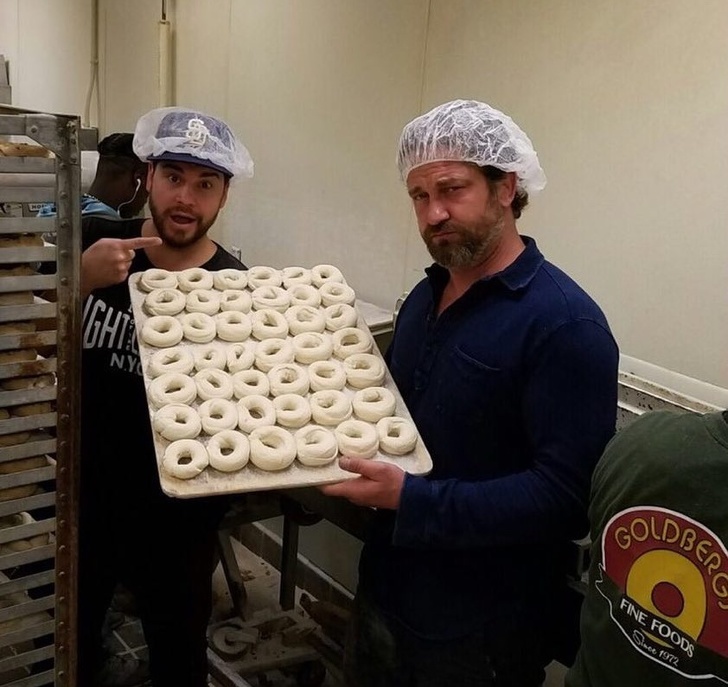 Gerard Butler in the restaurant kitchen where his favorite dessert is made