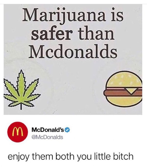 memes - weed memes - Marijuana is safer than Mcdonalds McDonald's enjoy them both you little bitch