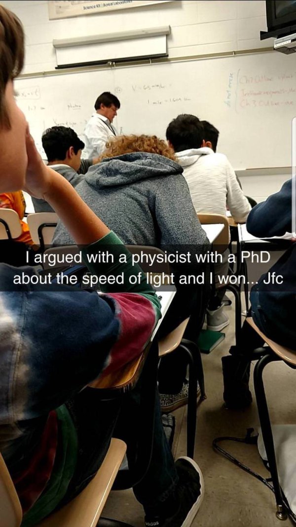 sitting - I argued with a physicist with a PhD about the speed of light and I won... Jfc