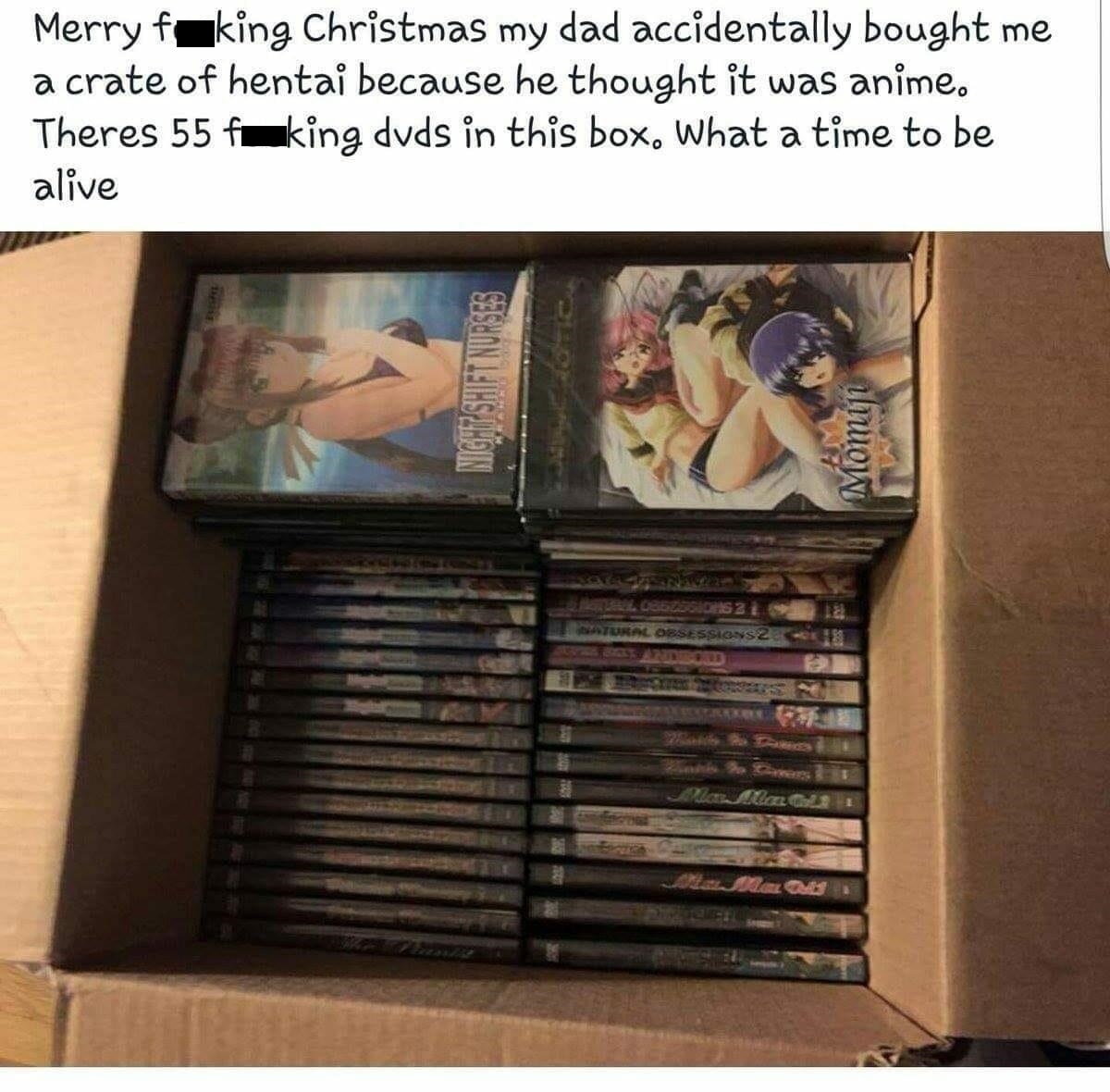 crate of hentai - Merry faking Christmas my dad accidentally bought me a crate of hentai because he thought it was anime. Theres 55 faking dvds in this box, What a time to be alive Sesion Lihsparen Momiji Oral Obsessions