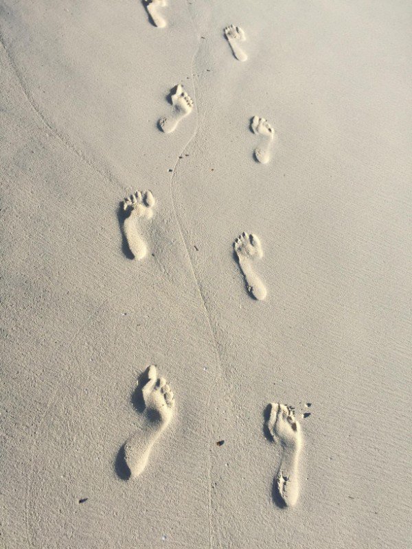 These footprints look like they’re sticking out of the sand.