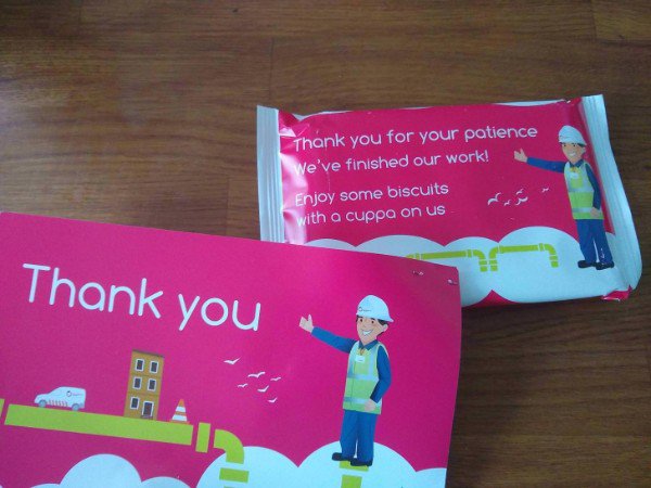 “Our local utility services sent us some free biscuits while causing disruption.”