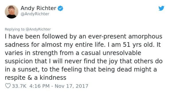 Andy Richter unloads on woman who says “depression is a choice”