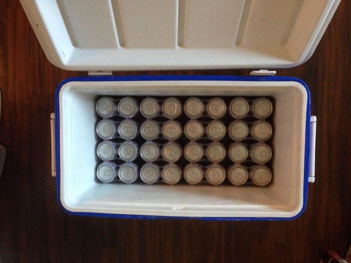 beers in a cooler perfectly lined