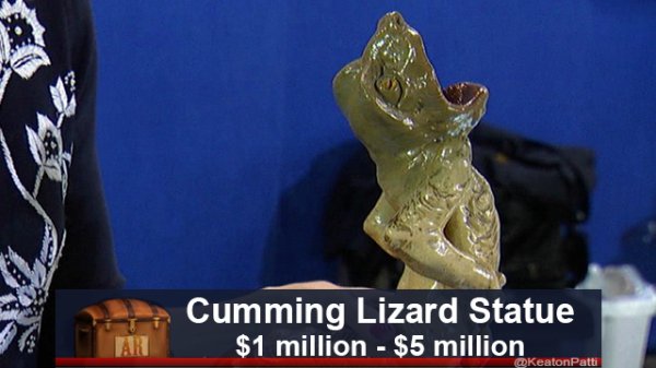 funny antiques roadshow - Cumming Lizard Statue $1 million $5 million Ar KeatonPatti