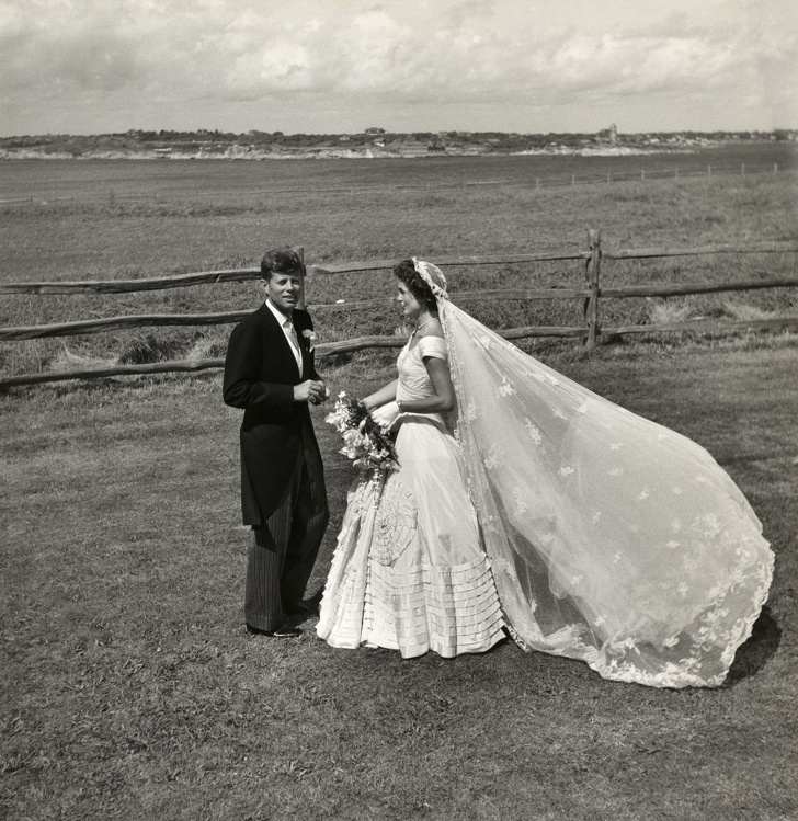 John F. Kennedy and Jacqueline Bouvier on their wedding day, 1953