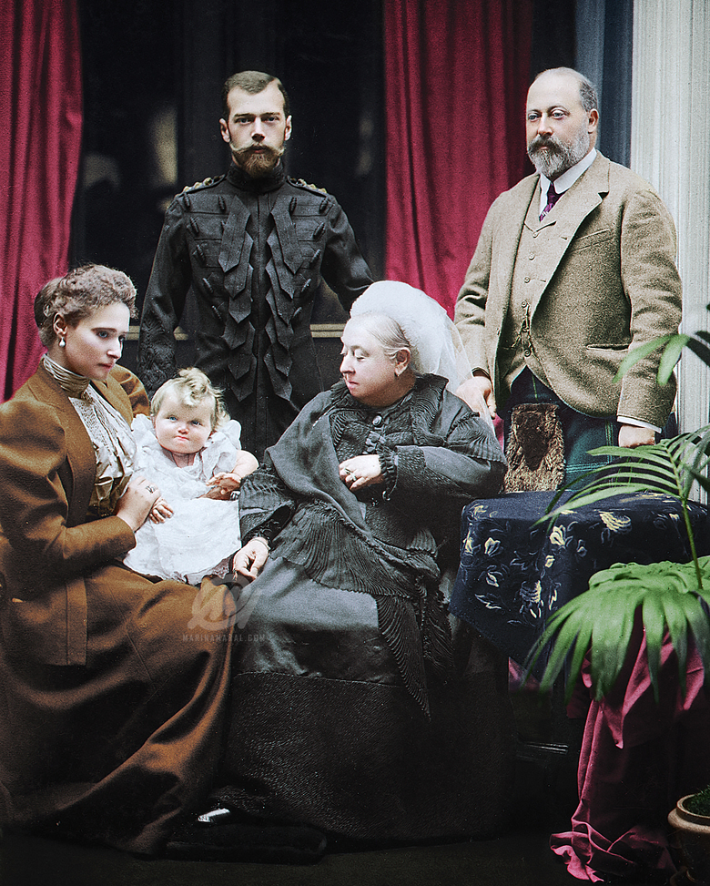 Queen Victoria with her son Edward and Tsar Nicholas II of Russia, 1896