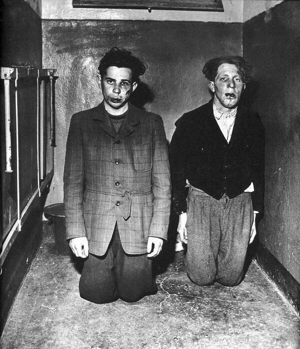 Camp guards at concentration camp Buchenwald, who were captured and beaten by the prisoners on the day of liberation. April 1945