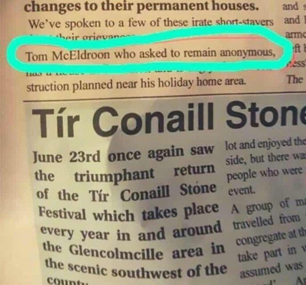 label - changes to their permanent houses. and We've spoken to a few of these irate shortstavers and amma ft Tom McEldroon who asked to remain anonymous, The struction planned near his holiday home area. Tr Conaill Stone June 23rd once again saw lot and e