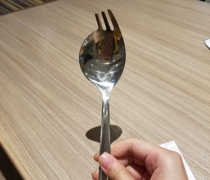 The new design of a melded fork and spoon