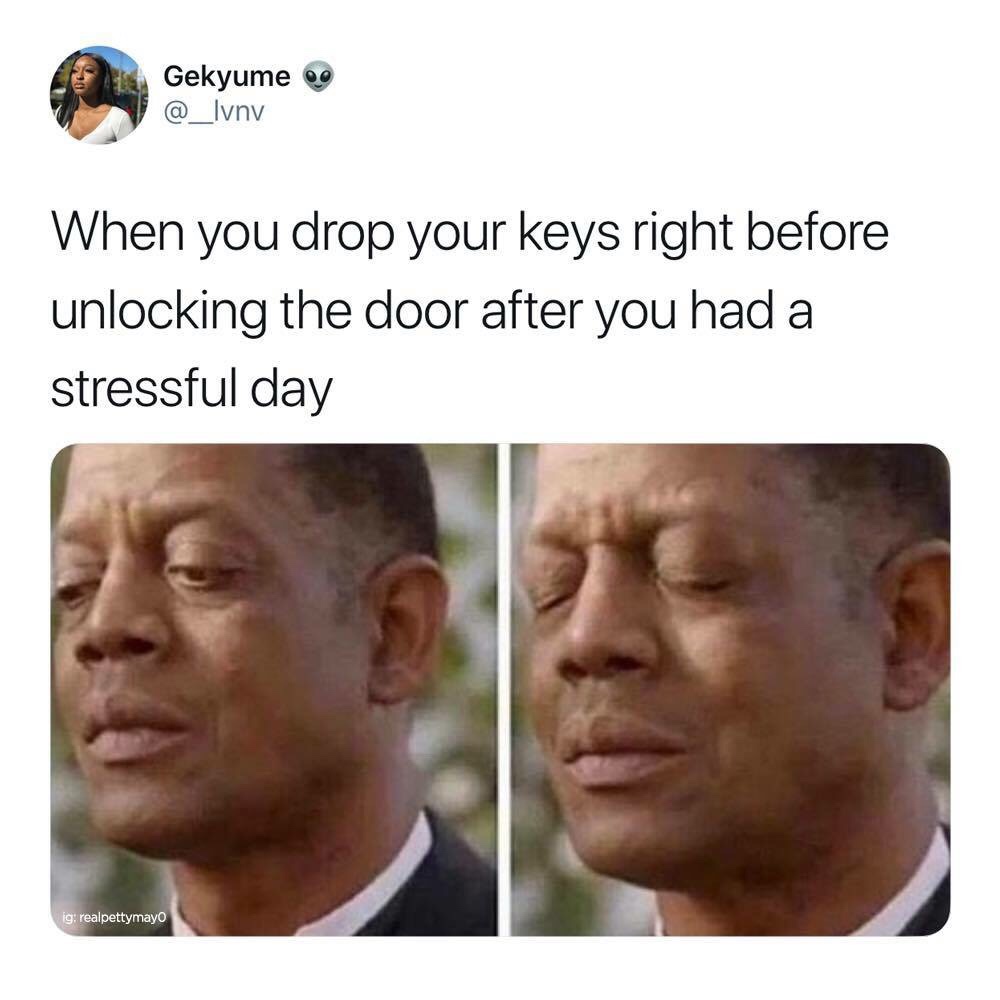 random pic you drop your keys meme - Gekyume e When you drop your keys right before unlocking the door after you had a stressful day ig realpettymayo