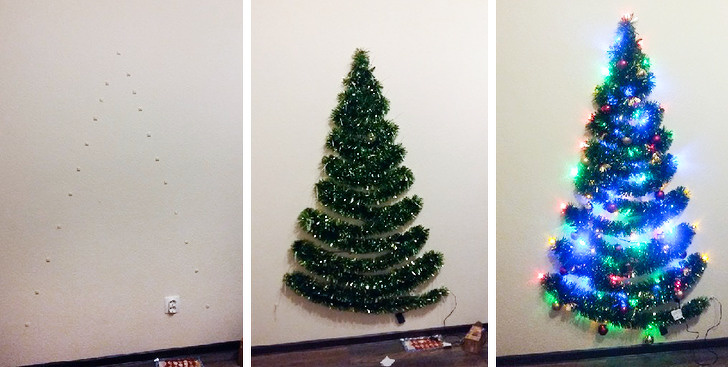 For lazybones: A Christmas tree hanging on a wall that won’t take much time or effort