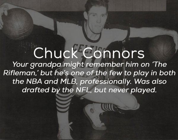 human behavior - Chuck Connors Your grandpa might remember him on 'The Rifleman,' but he's one of the few to play in both the Nba and Mlb, professionally. Was also drafted by the Nfl, but never played.