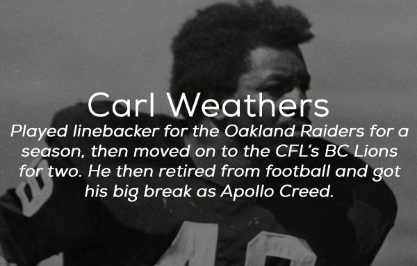 monochrome photography - Carl Weathers Played linebacker for the Oakland Raiders for a season, then moved on to the Cfl's Bc Lions for two. He then retired from football and got his big break as Apollo Creed.