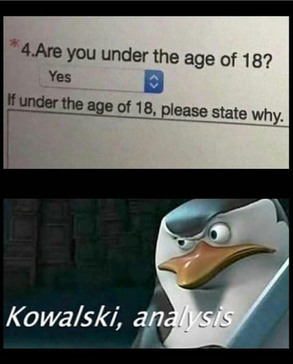 kowalski analysis - 4.Are you under the age of 18? Yes If under the age of 18, please state why. Kowalski, analysis