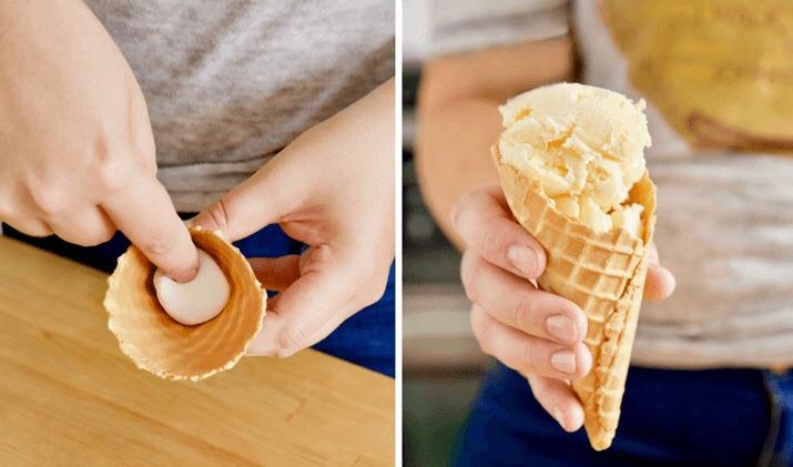 When making ice cream cones for the kids (or yourself) put a marshmallow at the bottom before adding ice cream. It stops any drips that may leak out from the bottom of the cone… and you have an extra treat at the end