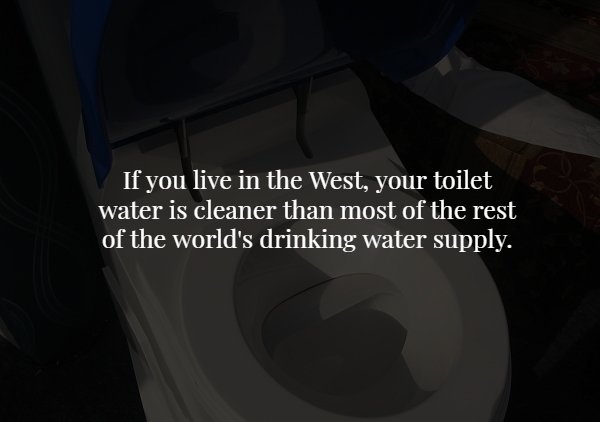 light - If you live in the West, your toilet water is cleaner than most of the rest of the world's drinking water supply.