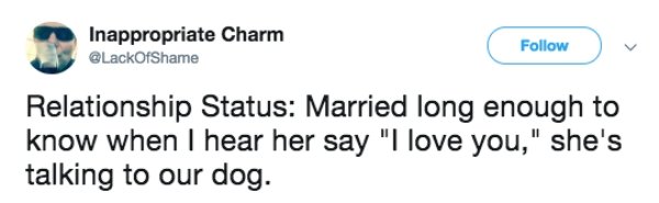 jessica price totalbiscuit tweet - Inappropriate Charm LackOfShame Relationship Status Married long enough to know when I hear her say "I love you," she's talking to our dog.