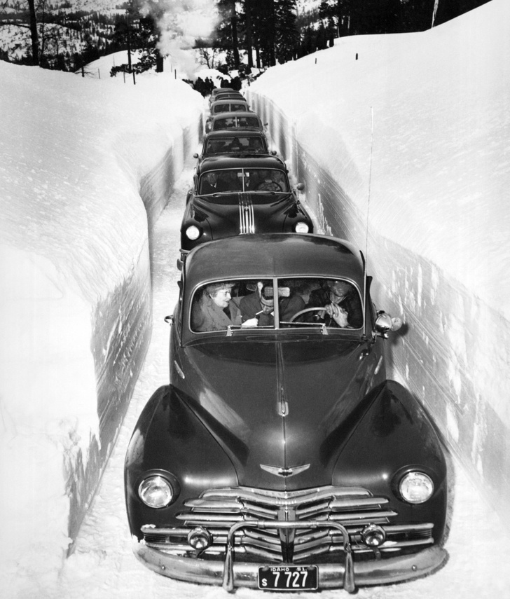 Cars trapped in snow in Idaho, 1952