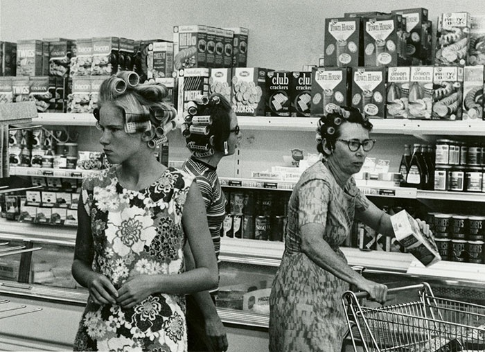 Women multitasking in the 1960s, grocery shopping and getting their hair done