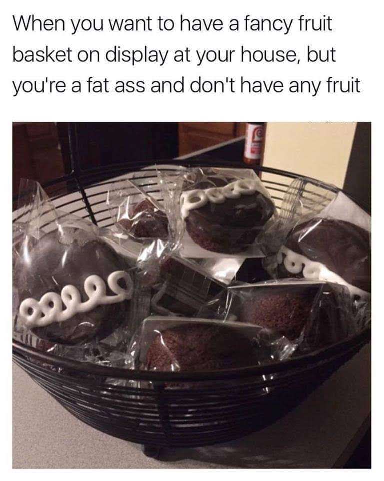 random cookware and bakeware - When you want to have a fancy fruit basket on display at your house, but you're a fat ass and don't have any fruit
