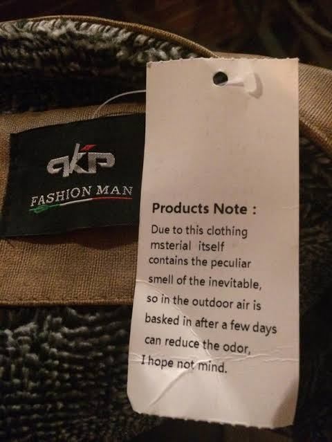 label - Fashion Man Products Note Due to this clothing msterial itself contains the peculiar smell of the inevitable, so in the outdoor air is basked in after a few days can reduce the odor, I hope not mind.