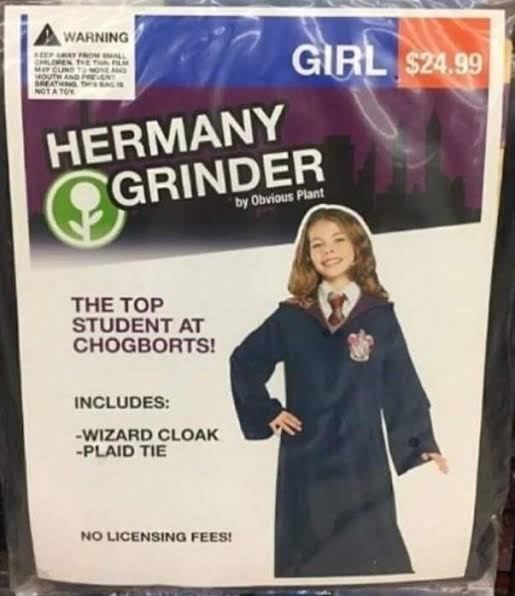 hermany grinder - Warning Mentet Mouth Andre Girl $24.99 Notator Hermany Grinder by Obvious Plant The Top Student At Chogborts! Includes Wizard Cloak Plaid Tie No Licensing Fees!