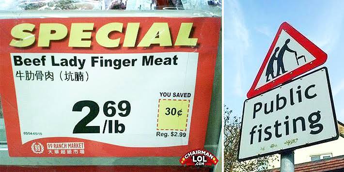 engrish fail - Special Beef Lady Finger Meat De H You Saved 30 269 Public 09046540 Reg. $2.99 fisting 899999 Ranch Market 93 Btob 22 Airma Chair Lol