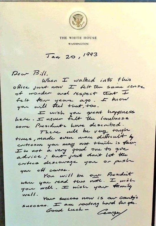 George H.W. Bush letter to Bill Clinton on inauguration in 1993