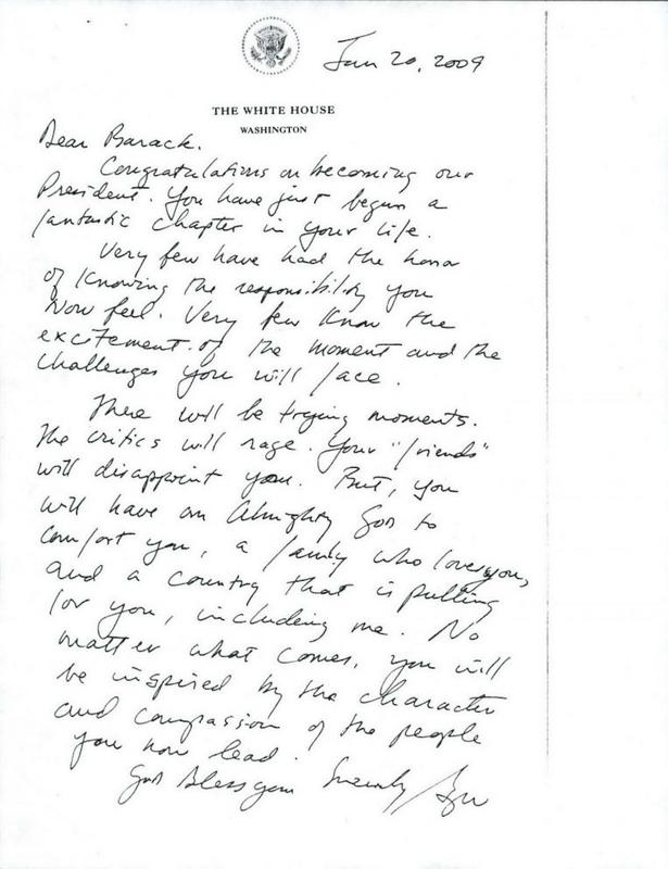 President George W. Bush's letter to Barack Obama in 2009