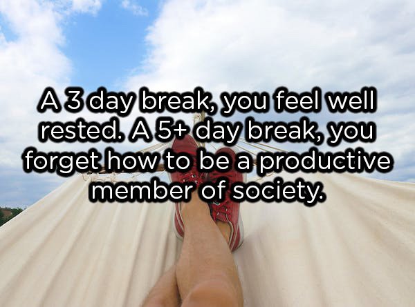 showerthoughts  - shower thoughts - A3 day break, you feel well rested. A5 day break, you forget how to be a productive member of society