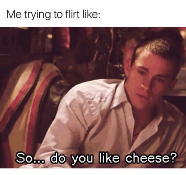 Relatable meme on so do you like cheese - Me trying to flirt So... do you cheese?