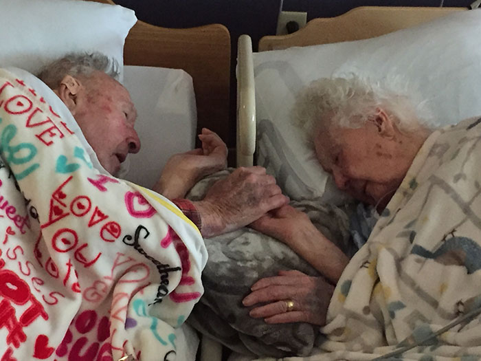 My 96-Year-Old Grandma, With My 100-Year-Old Grandpa, Hours Before Her Death. 77 Years Of Marriage