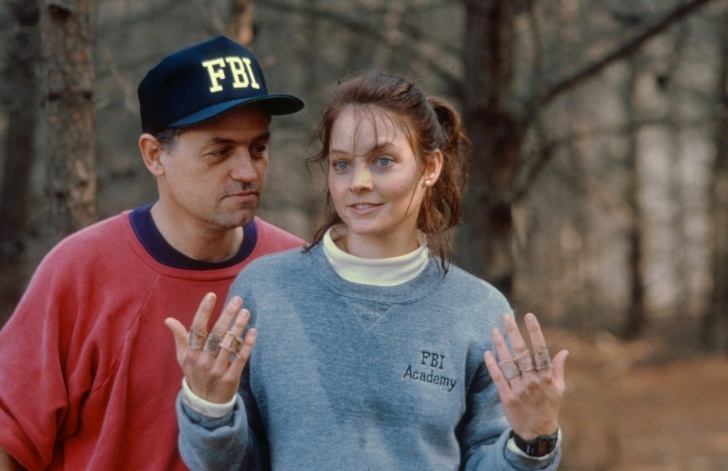 Filmmaker Jonathan Demme and Jodie Foster on the set of The Silence of the Lambs