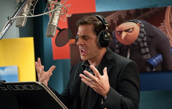 Literally behind the scenes: Steve Carell doing the voice over for Gru
