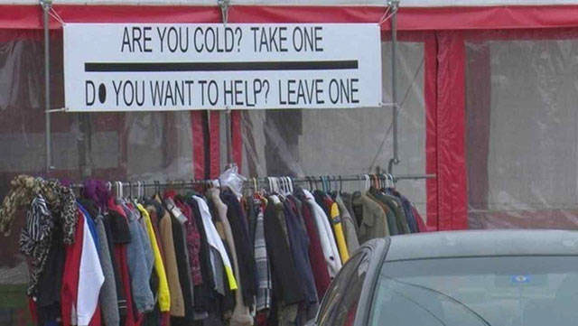 coat rack for homeless - Are You Cold? Take One Do You Want To Help? Leave One